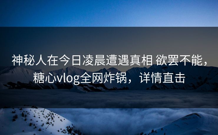 神秘人在今日凌晨遭遇真相 欲罢不能，糖心vlog全网炸锅，详情直击